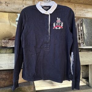 Ralph Lauren Rugby Polo Shirt Long Sleeve Navy Blue Regular Fit Womens